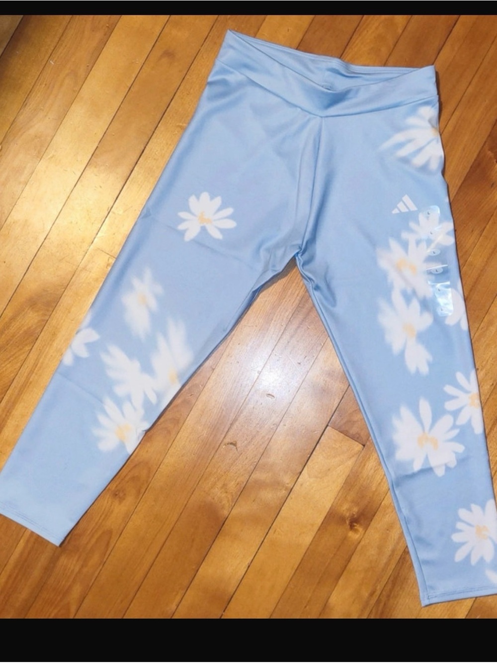 adidas Light Blue Leggings with White & Yellow Daisy Print